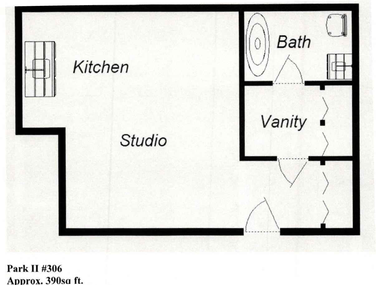 Floor plan for studio, 1 bath, 400 sqft